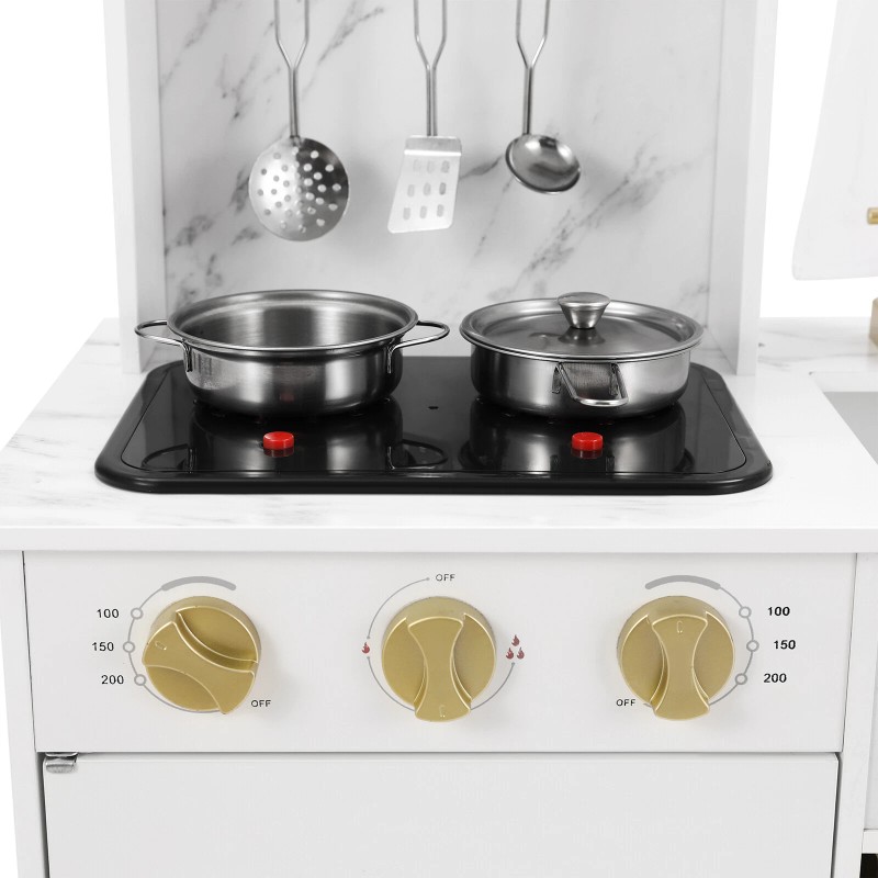 JOYLDIAS Wooden Kitchen Pretend Playset Kids Cooking Toys Toddler Gift