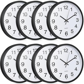 Inbagi 8 Pcs Wall Clock Large 12 Inch Silent Battery Operated Wall Clocks Modern Non Ticking Wall Clocks Bulk Decorative for Kitchen Office Living Room Home Bathroom Bedroom Classroom School, Black