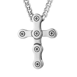 HZMAN Silver Cross Necklace for Men Hip Hop Stainless Steel Rotatable Bicycle Chain Men's Cross Pendant Necklace Jewelry Gift
