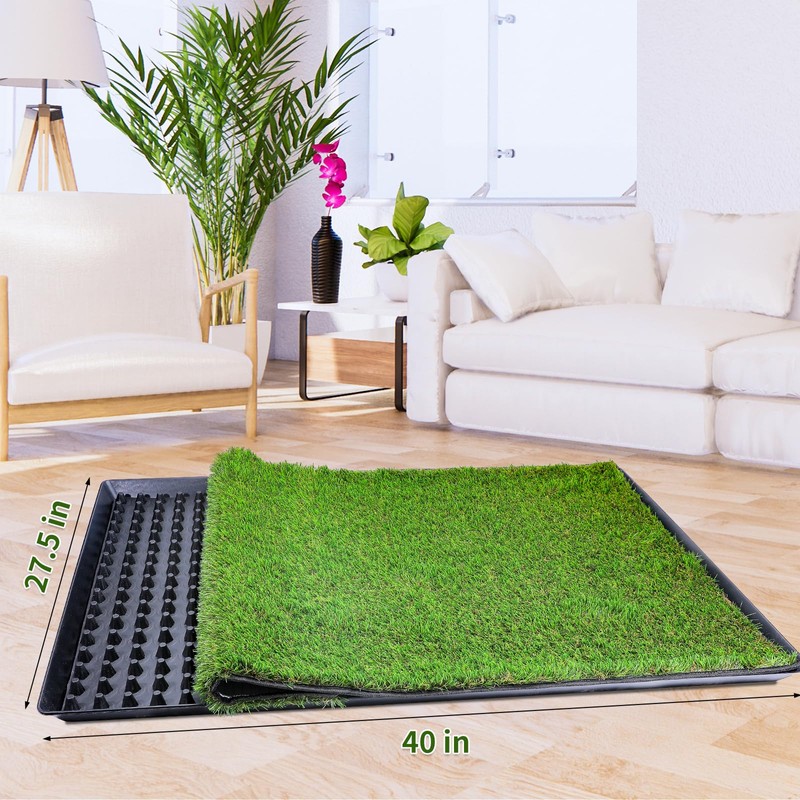 Dog Grass Pad with Tray,40''X27.5''Large Artificial Turf Grass Potty,XL Reusable