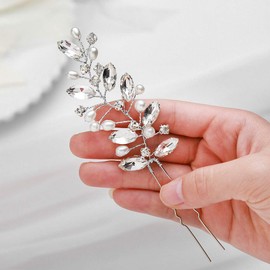 Unicra Bride Wedding Hair Pins Crystal Hair Pieces Pearl Hair Accessories for Women and Girls Pack of 2