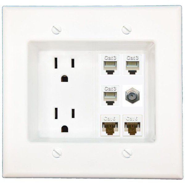 RiteAV Recessed Duplex Receptacle Outlet 2 CAT6 Coax 3 Phone