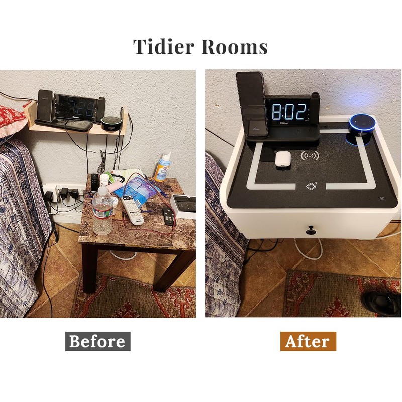 HOMEMORE Floating Nightstand with Charging Station Bedside Table LED Smart