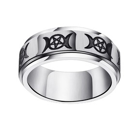 Fuqimanman2020 Goddess Pentagram Stainless Steel Wicca Pagan Triple Moon Spinner Band Ring Celtic Knot Rotatable Anxiety for Men Women Wedding Engagement Promise Jewelry-Steel 8