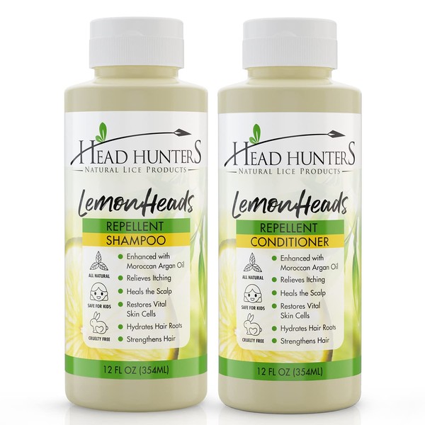 Head Hunters Naturals Lemon Heads Lice Removal - Daily Lice Shampoo and Conditioner for Kids and Adults - Natural and Safe Lice Prevention - 12 Ounce