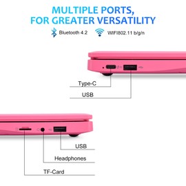 ZHAOHUIXIN Mini Android 12 Laptop Computer, Portable Small Netbook with Allwinner A133 CPU Android 12 OS 2GB RAM 64GB EMMC HD IPS Screen 1920x800 0.3MP Camera(Pink)