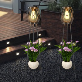 2 Pack Solar Lights Outdoor with Plant Stands, Solar Floor Lamp, Patio Decor for Garden Yard Pathway Driveway Porch
