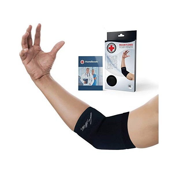 Doctor Developed Copper Elbow Support Compression Sleeve and Doctor Written Handbook- Relief from Tennis/Golfers Elbow & Other Elbow Conditions - Excellent Customer Support