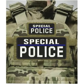 S POLICE EMBROIDERY PATCH 3X10 & 2X5 HOOK ON BACK WHITE ON BLACK