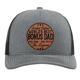 Bonus Dad Gifts From Step Daughter Son - Bonus Dad Birthday - Stepdad Gift From Stepdaughter Stepson - Stepped Up - Fathers Day Christmas - Man Myth Legend Hat - Richardson 112 Trucker Hat