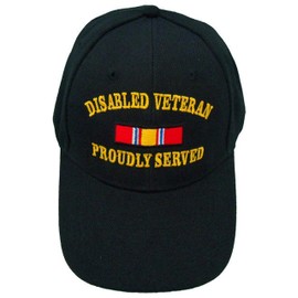 Disabled Veteran Proudly Served Baseball Cap Black Hat Army Navy Marine