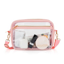 DOB SECHS Clear Crossbody Bag with Front Pocket Stadium Approved Small Transparent Messenger Bag Purse for Women Handbag for Concert Sports Events Beach, Pink
