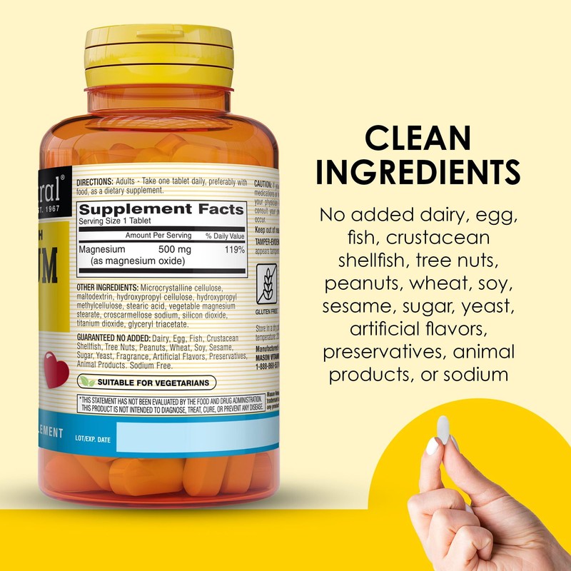 Mason Natural Magnesium 500 mg Extra Strength, 100,Day Supply, 1