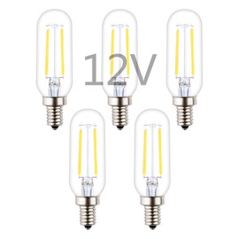 OPALRAY T25(T8) Low Voltage LED Small Tube Bulb, DC 12V-24V Input, 4000K Daylight, Dimmable with 12V DC Dimmer, Candelabra Base, 2W 200Lm, 25W Incandescent Equivalent, Solar System 12V Power, 5-Pack