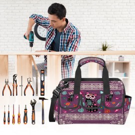 Cute Flower Cat Mandala Tool Bag Multi Pockets Wide Mouth Tool Pouch For Men Women Waterproof Soft Bottom Tool Tote Removable and Adjustable Garden Tool Backpack 14.8 Inch