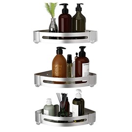 Suction Corner Shampoo Holder Shelves Screw in Shower Rack Shower Storage Corner tub Corner Shelf Caddy Organizer Bathtub Drill Free Bathroom Corner Shelf Wall Mount (3-Pack, Silver)
