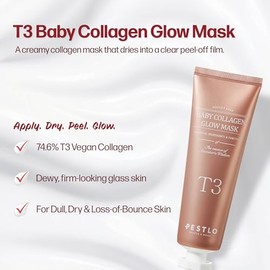 PESTLO PESTLE + ROAD Baby Collagen Glow Mask - Korean Peel Off Mask Cuidado De La Piel Infundido Con Reallagen/T3 Colágeno Vegano, Aginon, Volufilina,