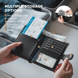 VULKIT Leather Passport Wallet for 2 Passports Slim Double Passport Holder RFID Blocking Passport Travel Wallet with ID Window for Women