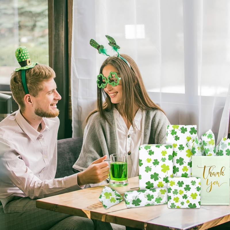 FYSUIMU 60 Sheets St. Patrick's Day Shamrock Tissue Paper Green