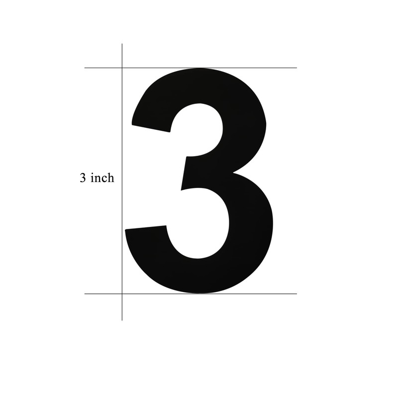 BetLight 3 inch Self-Adhesive House Numbers/Stainless Steel Sticker Mailbox Numbers/Black/Number