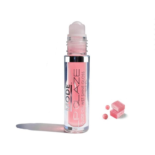 MODE Lip Glaze BUBBLE GUM Flavored Lip Gloss Roll On Sheer Wet Shine with Hydrating Natural Skincare Fruit Oils Moisturizing Sweet Almond, Areni Noir, Wild Rose - Cruelty Free, Vegan, Made in NY 4ml