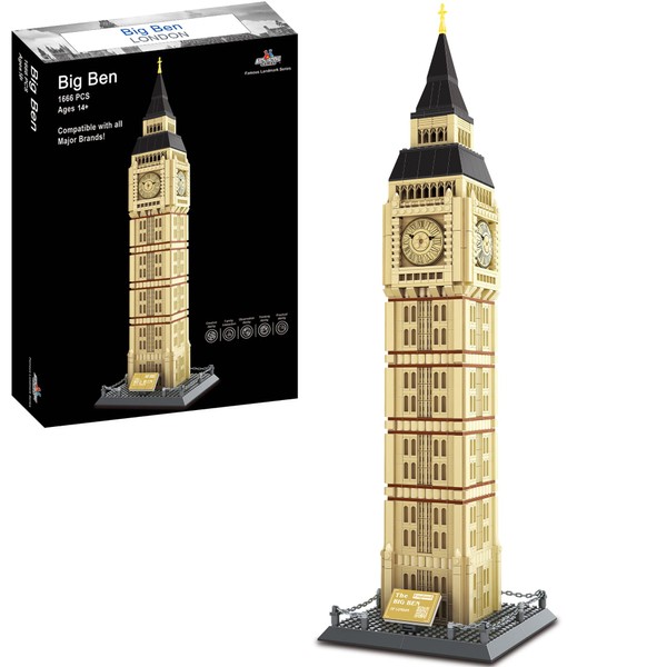 Apostrophe Games Big Ben Building Block Set (1,666 Pieces) London's Big Ben Clock Tower Famous Landmark Series - Architecture Model for Kids and Adults