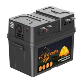 Battery Box for Group 24/27 Group, Build-in Pure Sine 110V 500W Inverter AC Outlet, 12V Battery Box for Marine, Camping, RV, Trailer, Boat