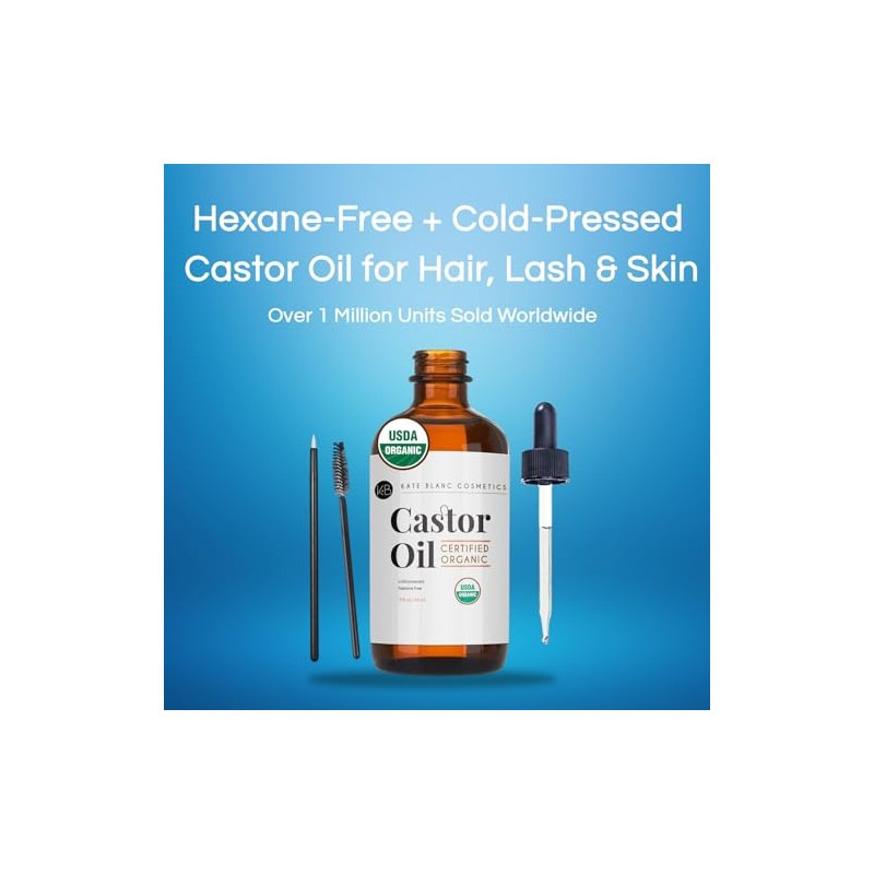 Castor Oil (2oz), USDA Certified Organic, 100% Pure, Cold Pressed,