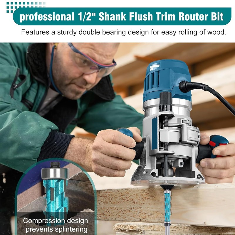 Professional Flush Trim Spiral Router Bit, 1/2in Shank 3/4inch Cut