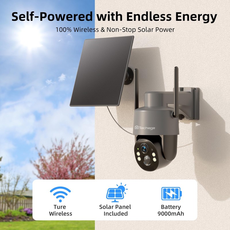 Techage 4G LTE Cellular Solar Security Camera Wireless Outdoor, 2.5K