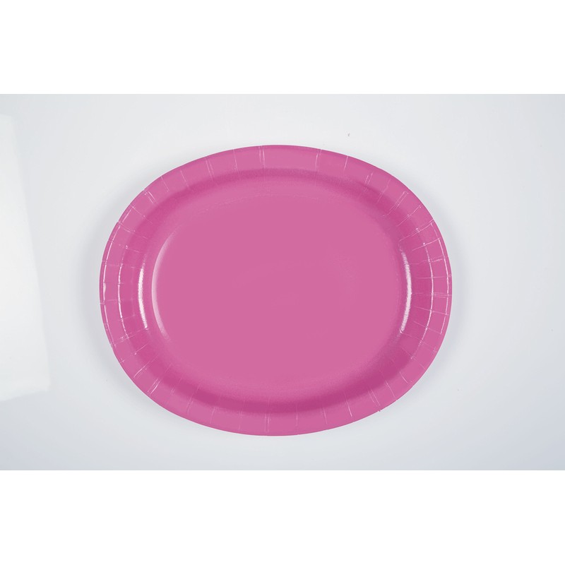 Hot Pink Solid Oval Plates - (Pack of 8) -