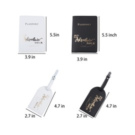 UgyDuky 2Pcs Passport Holder with Two Luggage Tag Set Card and Passport Holder Travel Document Organizer Luggage Accessories for Women and Men Travel Gifts and So The Adventure Begins (Adventure)