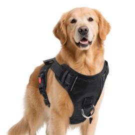 PWOD No Pull Dog Harness with 2 Leash Clips, Reflective Adjustable Soft Padded Vest with Handle, Breathable Oxford No Choke Pet Vest for Large Dogs, Black,L