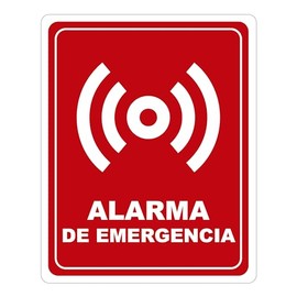 Monsterprint Señalamiento Letrero Alarma de Emergencia, 20x25 Cm. Impreso en Estireno con tintas UV, ideal para exterior. Señalamiento Preventivo. Incluye cinta doble cara industrial, listo para instalar.