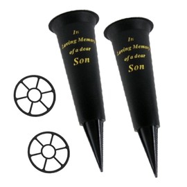Set of 2 Black In Loving Memory Son Spiked Memorial Grave Flower Vases Graveside Memorial with flower holder inserts