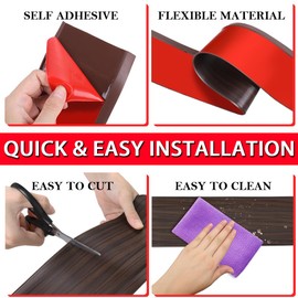 Vinyl Wall Base Baseboard Molding Trim 4" Flexible Self Adhesive Rubber Wall Base Moulding Trim Peel and Stick Design, 4 Inch x 60 Feet, Brown Wood Grain