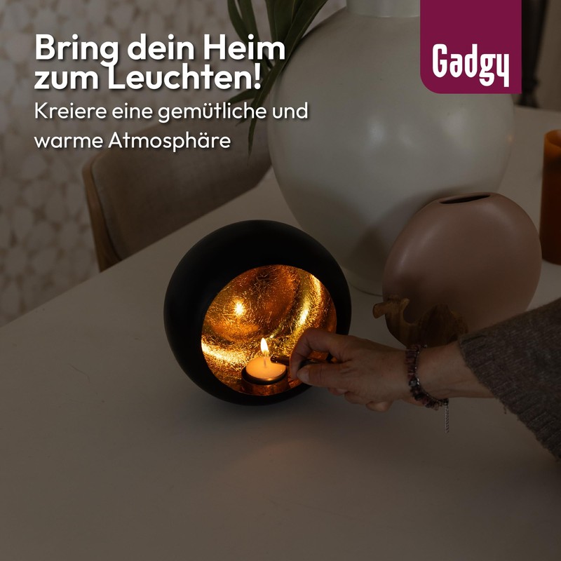 Gadgy Tea Light Holder Black Gold - Lantern Dining Table