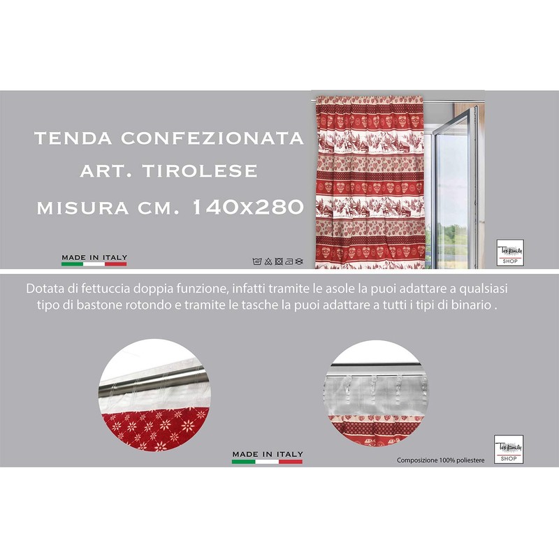 Tex family Tyrolean Red Mountain Style Curtain 180 x 280