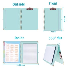 HAUTOCO Clipboard Folio with Refillable Notepad for Letter Size (11" x 8.5"), 5 Dividers with 10 Pockets, Elastic Pen Holder and File Folder Labels, Spiral Nurse Clipboard Artboard(Blue)