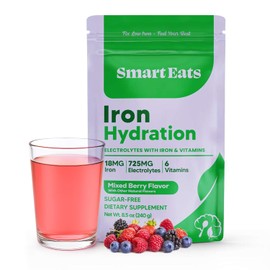 Smart Eats Polvo de electrolitos: 10 mg de hierro, 1700 mg de electrolitos, 10 minerales y vitaminas esenciales, hidratación rápida y sostenida, diseñado por médicos, <1 gramo de azúcar, sabor a fr
