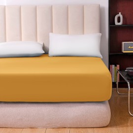 Hafaa Fitted Sheet Extra Deep Pocket Bed Sheet 16 inch 40 Cm Soft Brushed Microfiber Breathable Fitted Bed Sheets Shrinkage and Fade Resistant (Ochre, Super King)