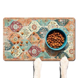 Dog Food Mats for Floors Absorbent, Cat Food Mat - Pet Cat Feeding Mat Quick Dry, Dog Bowl Mats for Water, Pet Supplies Feeding Placemat 12" x 20"Orange