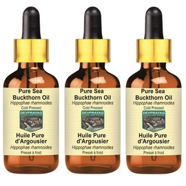 Devprayag Pure Sea Buckthorn Oil (Hippophae rhamnoides) with Glass Dropper Natural Therapeutic Grade Cold Pressed (Pack of three) 100ml X 3 (10 oz)
