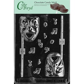 Cybrtrayd Life of the Party J019 Comedy and Tragedy Mask Lolly Chocolate Candy Mold in Sealed Protective Poly Bag Imprinted with Copyrighted Cybrtrayd Molding Instructions