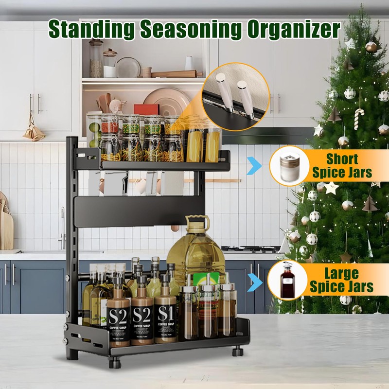 Spice Organization for Cabinet | 2 Tier Standing Height-Adjustable Spice