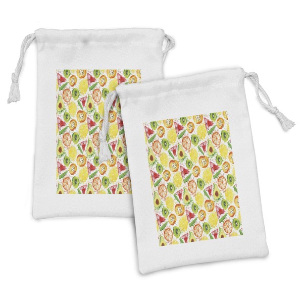 Ambesonne Fruits Fabric Pouch Set of 2, Paintbrush Mixed Plants