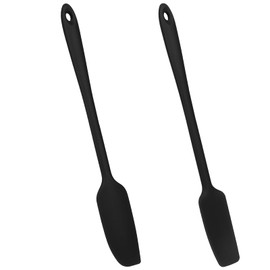 2 Pieces Jar Spatula with Long Handle Non-Stick Rubber Scraper Rubber Jam Spreader Scraper for Kitchen Use Heat Resistant Mini Spatulas for Jars, Smoothies, Blenders Baking Utensil for Mixing(Black)