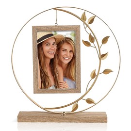 Picture Frame 10x15 Gold, Vintage Wooden Photo Frames with Double HD High-Quality Glass and High-Quality Metal for Standing up Holds 2 Photos for Tabletop Desktop Display 28x26x5 cm