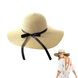 UILYNIU Damen Sonnenhut, Stroh Sommerhut für Damen, Strandhüte für Damen, Strohhut mit Breite Krempe Faltbar Sonnenhut, Strandhut Faltbar Sommerhut, Strohhut mit Breite Krempe (Khaki)