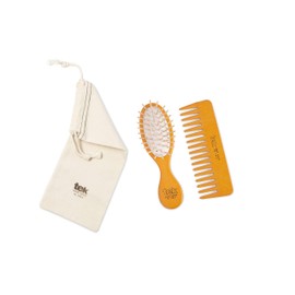 TEK - Wallet kit: Rado small oval brush and small comb orange with cotton bag, handmade in Italy